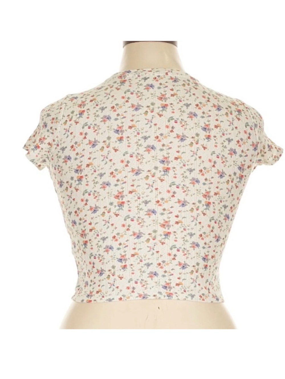 Sezane Camil T-shirt Melia Pointelle Floral Cropped Baby Doll Tee XL - Picture 4 of 7